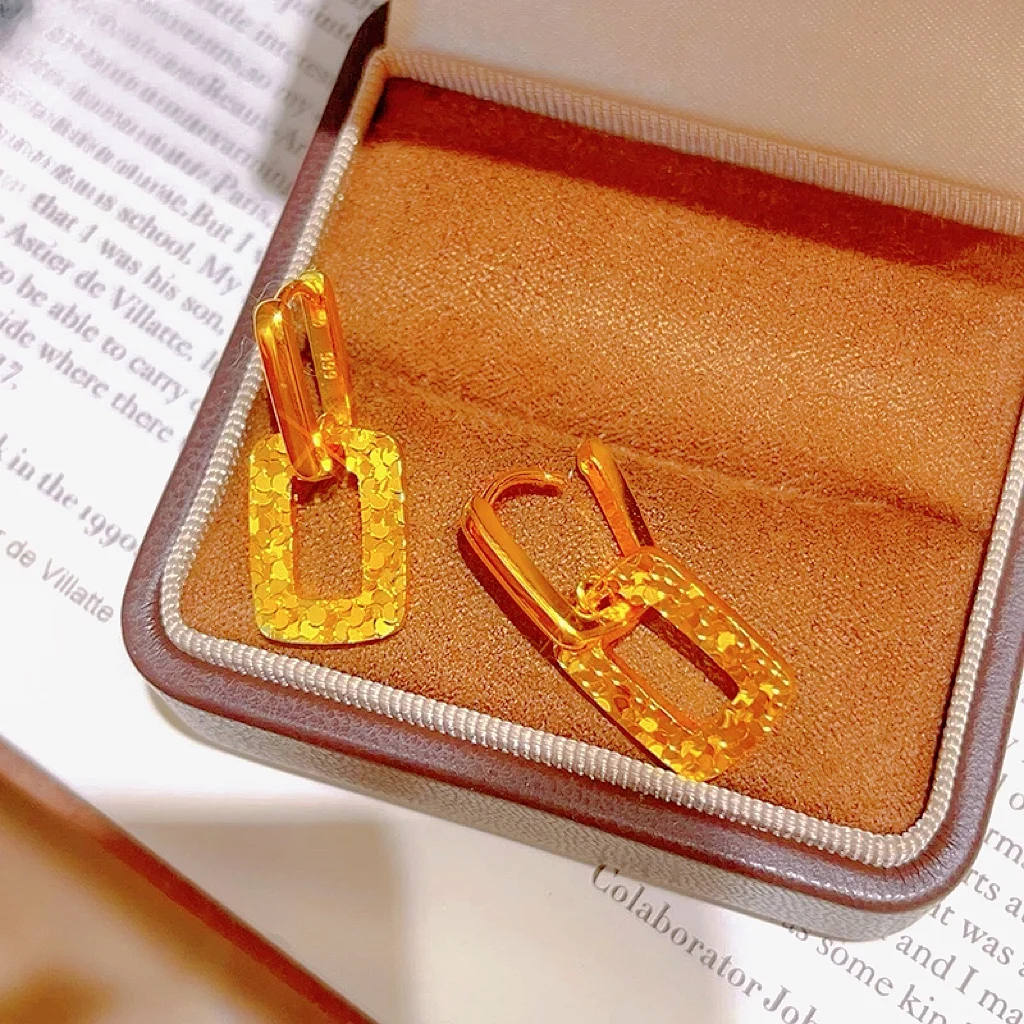 

Серьги-квадраты Sweet Ice Crack для женщин, 24K золото AU999, очаровательный ювелирный аксессуар