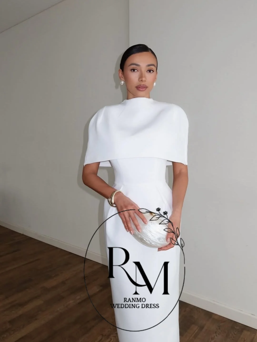 Ranmo Elegant New Satin 2Pcs Mermaid Ruffle Evening Gown Tea-Length Pleat With Jacket Prom Gown شارون سعيد فساتين س Customized
