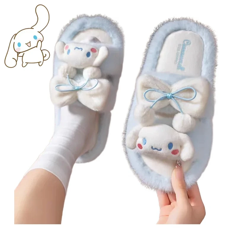 

Sanrio Cinnamoroll, милые тапочки в стиле чистого желания с героями мультфильмов, креативные зимние теплые нескользящие домашние хлопковые тапочки Kawaii для девочек, подарок