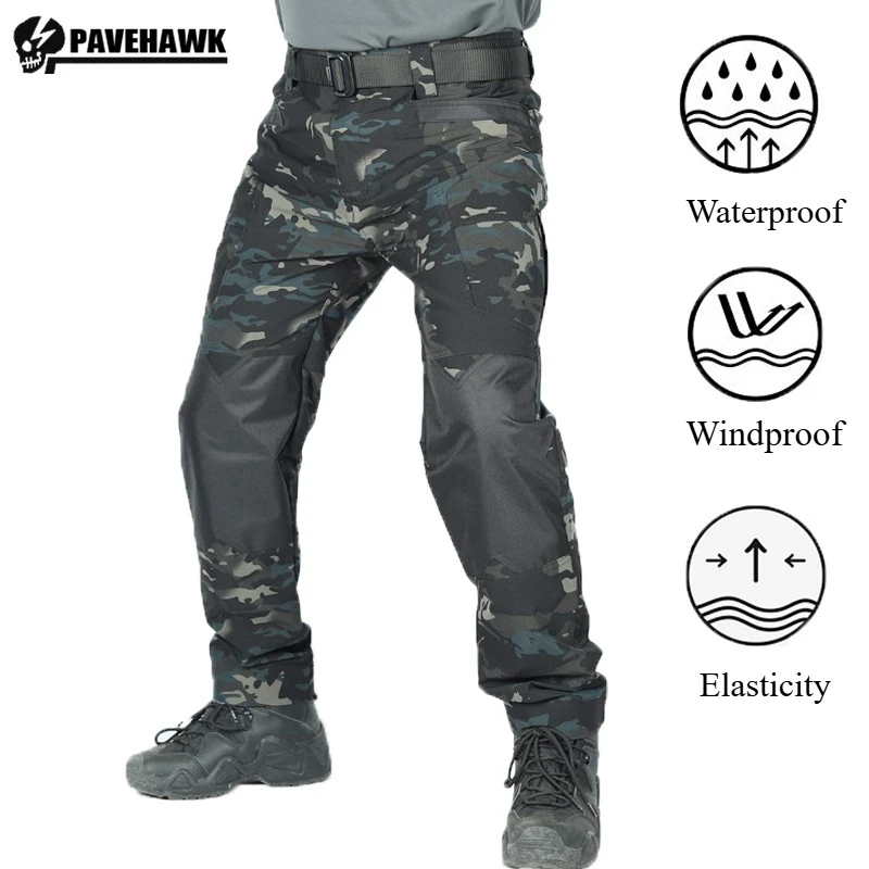 

2026 New Spring Outdoor Training Mens Cargo Pants Elastic Windproof Tactics Overalls Waterproof Multi-pocket Patchwork Trousers