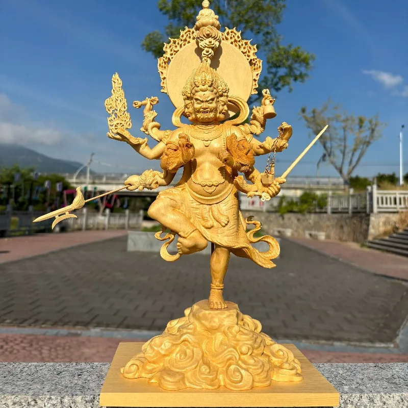 Hand-Carved Hinoki Wood Vajrakilaya Statue - 16.9