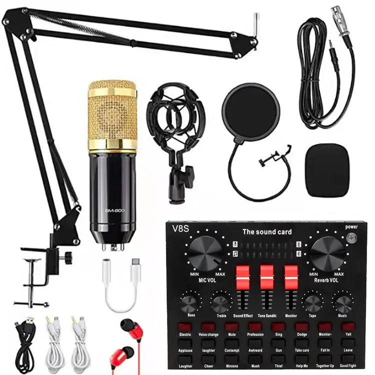 

BM800 V8S Sound Card Set Professional Audio Condenser Mic Studio Singing Microphone for Karaoke Podcast Recording Live Streaming