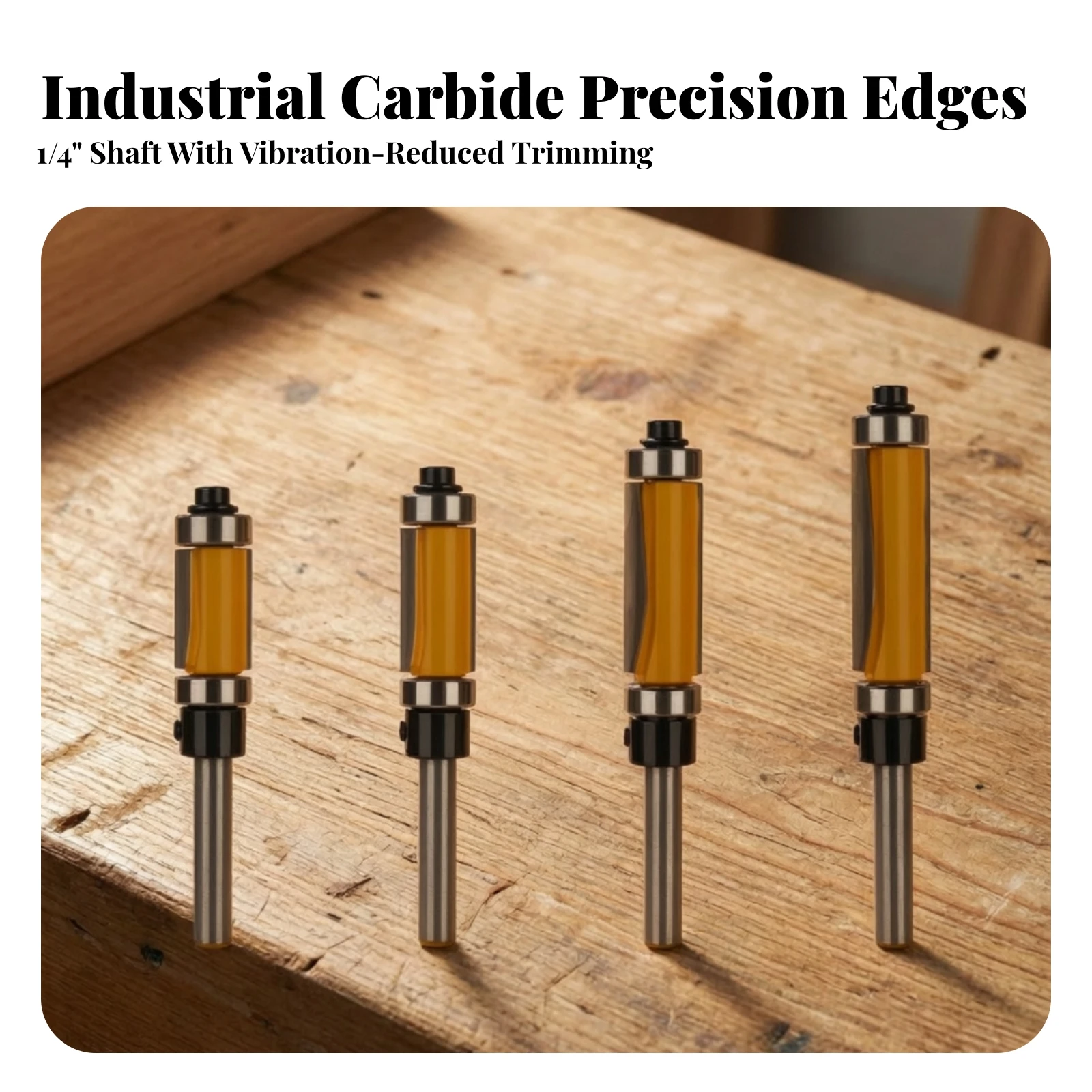 4 Pieces Bearing-Guided Woodworking Trimming Router Bit Chip-Chip-Less Flush-Trim Router Bit with Dual Bearings Long Lasting