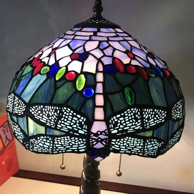 Stained Glass Dragonfly Desk Lamp Study Living Room Lighting Creative Desk Lamp Retro Bedside Bedroom Desk Lamps