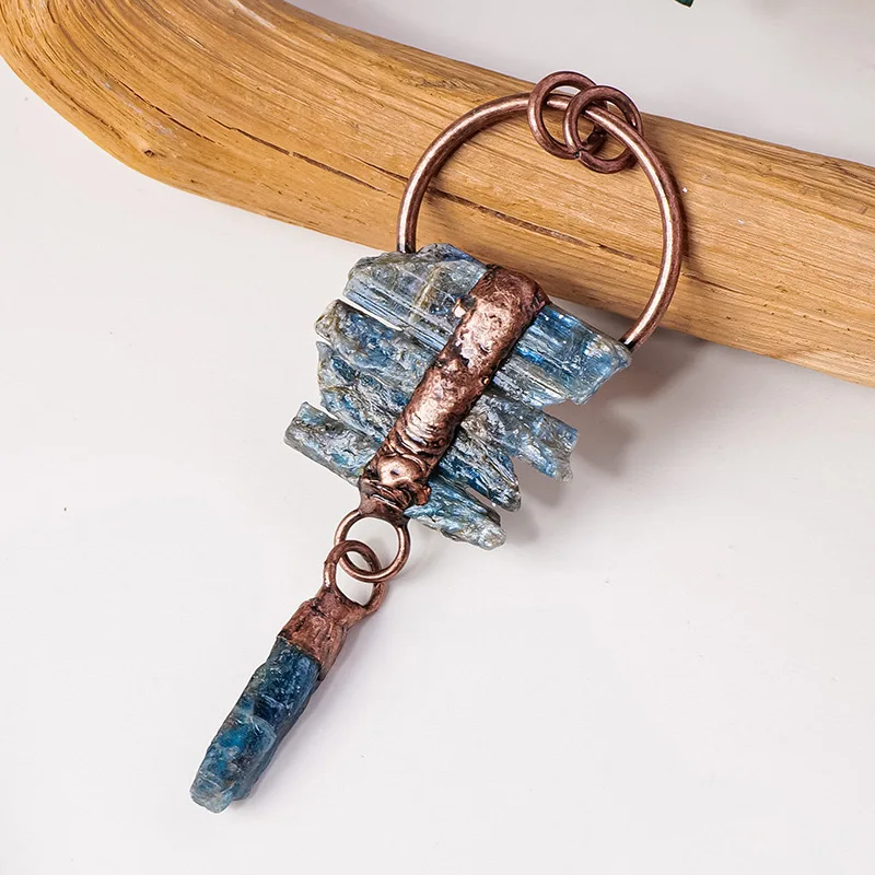 Nature Crystal Point Clear Quartz Aura Jewerly Necklace Pendant Blue Kyanite Unique Gift Yoga Meditation Ornament Decor