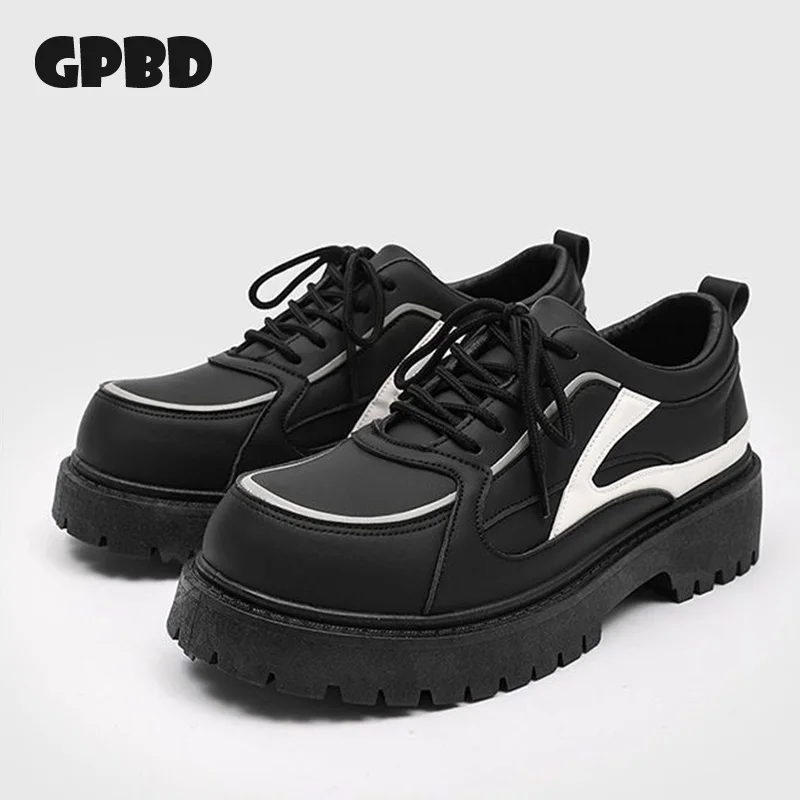 

GPBD English Retro Men's Black Large Brimmed Leather Shoes Men's 2025 Autumn New Style Casual Thick-Tread Derby Shoes