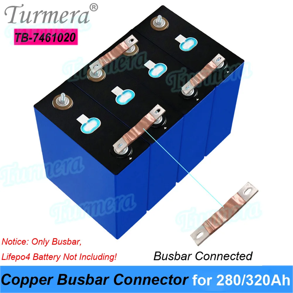 Turmera 12V 48V Rail Lifepo4 Batterij Flexibele Zuiver Koper Connector 400A Hole Hole 74Mm Voor 280Ah 320Ah Lifepo4 Batterij Gebruik
