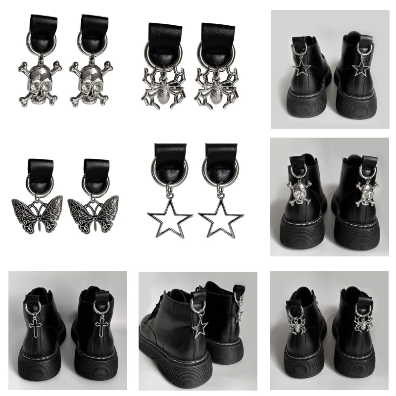Set of 2 Shoe Buckles with Punk inspired Pendants Exquisite Boot Adornment Charm Customized Boots Pendant Punk Ornament