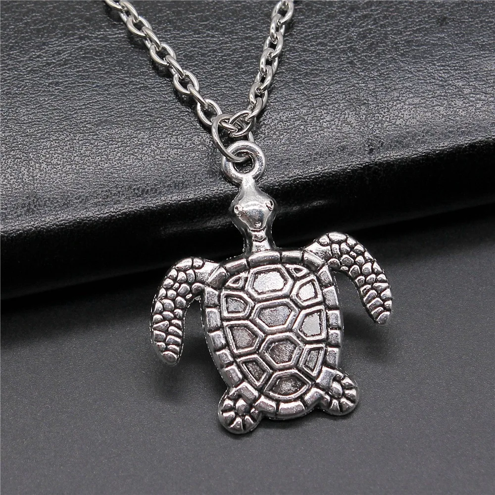 Fashion Vintage 2 Colors 34x29mm Sea Turtle Pendant Necklace For Women Men Long Chain Necklace Jewelry Accessories