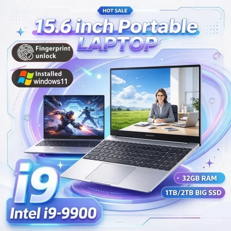 Laptop Intel i9-9900 Trendy High Speed Ultra-thin PC 15.6 Inch New Windows11 1/2TB Big SSD 16GB/32GB RAM