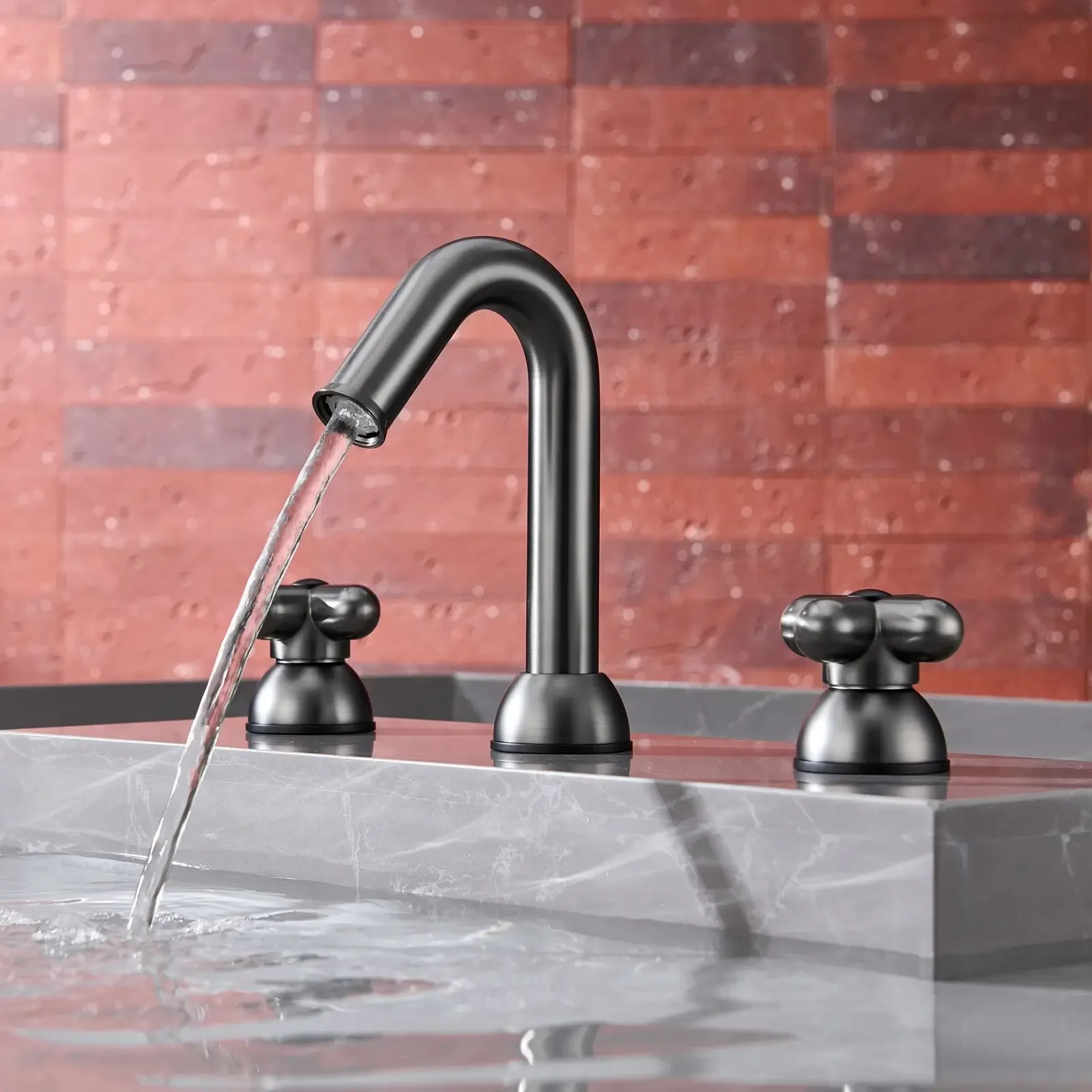 White Basin Faucet Brass Hot Cold Water Bathroom Sink Mixer Tap Split Dual Hole Faucet