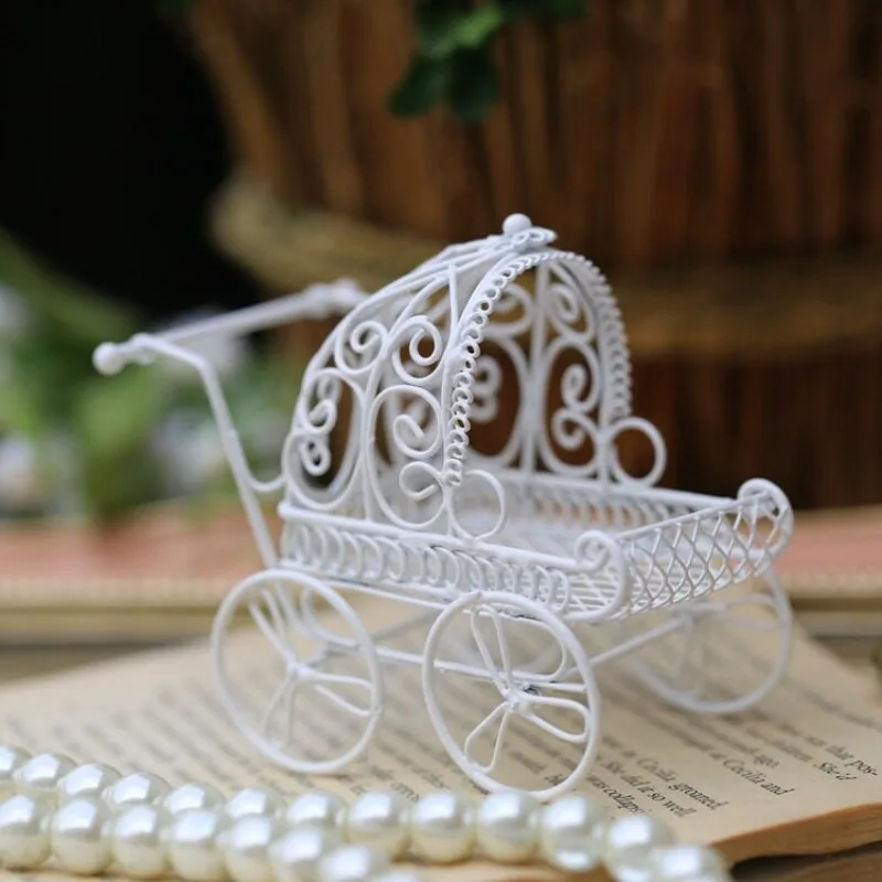 Super cute desktop ornament handmade wrought iron stroller/wrought iron small rocking horse