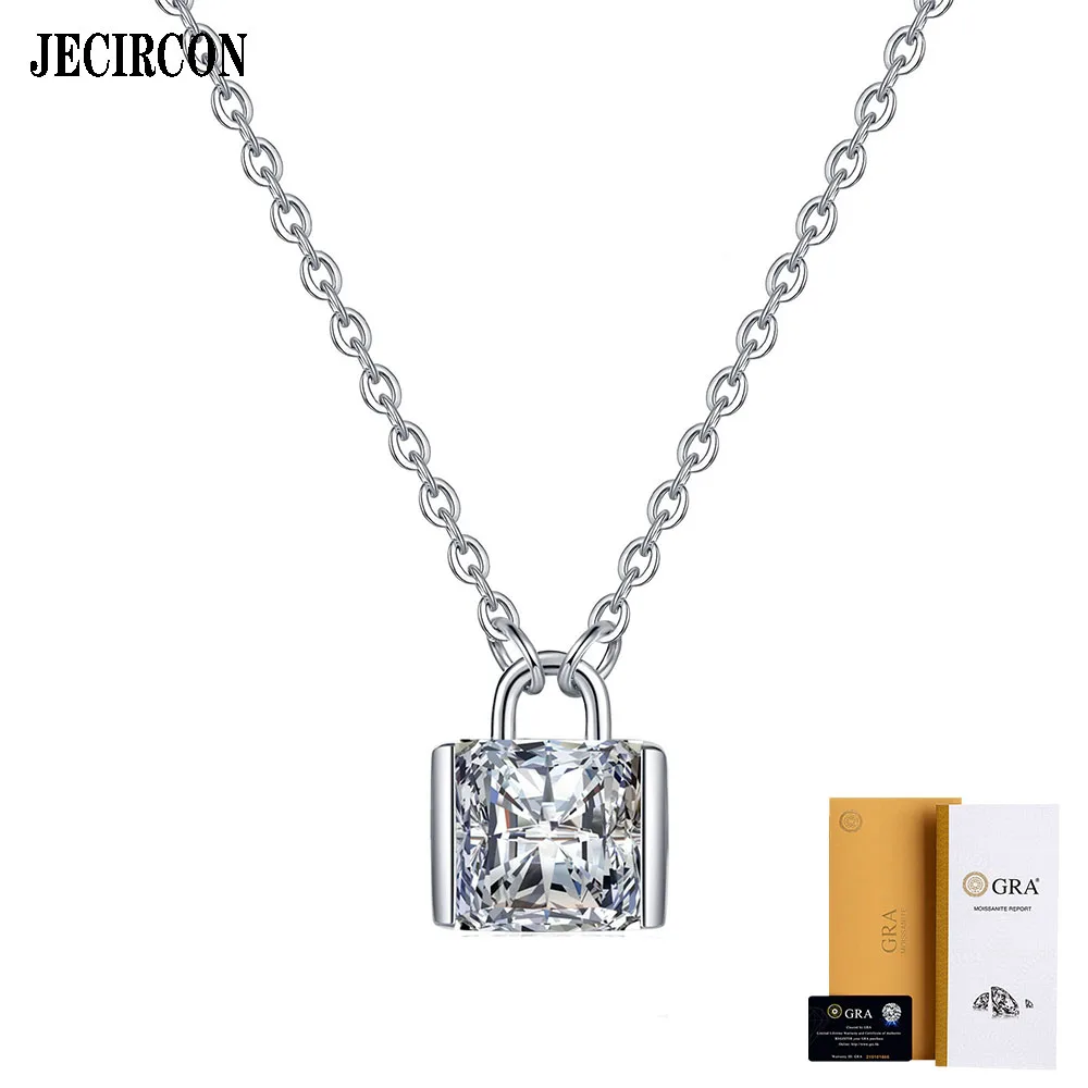 

JECIRCON S925 Sterling Silver Moissanite Necklace 2 Carat Diamond Small Square Simple Sugar Cube Pendant Trendy Versatile Design