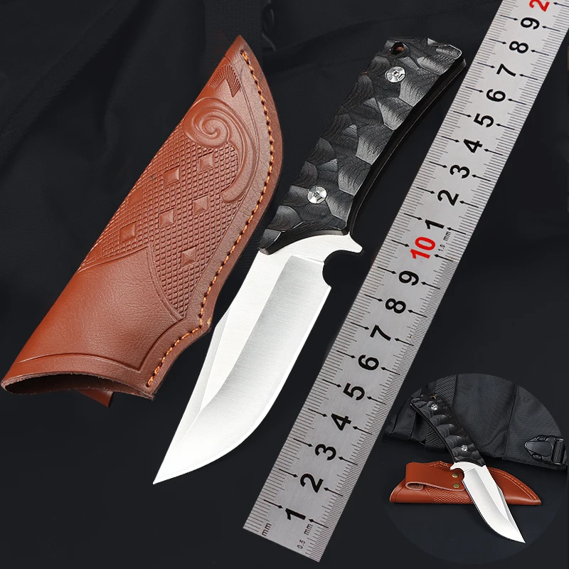 

Outdoor Survival Knife EDC Portable Camping Pocket Knife Military Tactical Knife for Self Defense Wood Handle Self Defense Tool