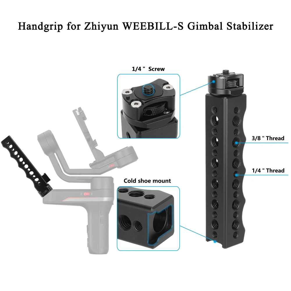 

HDRig Aluminmu Handle Gimbal Grip 1/4" Cold Shoe Mount Adapter for Zhiyun WEEBILL S LAB Stabilizer Handgrip for LED Monitor