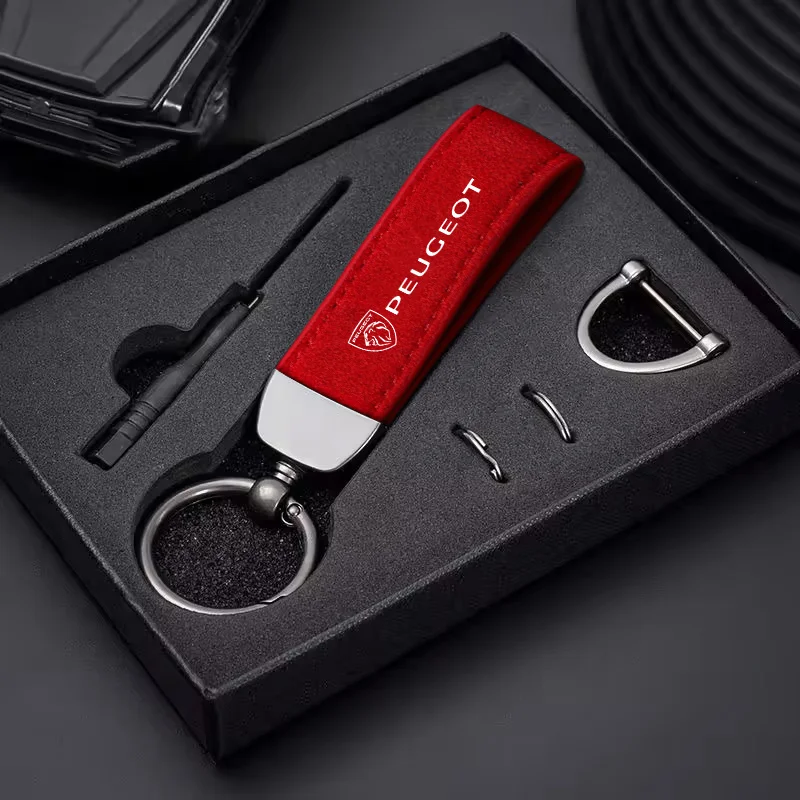 For Peugeot 208 2008 301 308 3008 RCZ 508 408 2008 5008 307 Suede Leather Car Keychain Key Holder Pendant Ring Auto Accessories