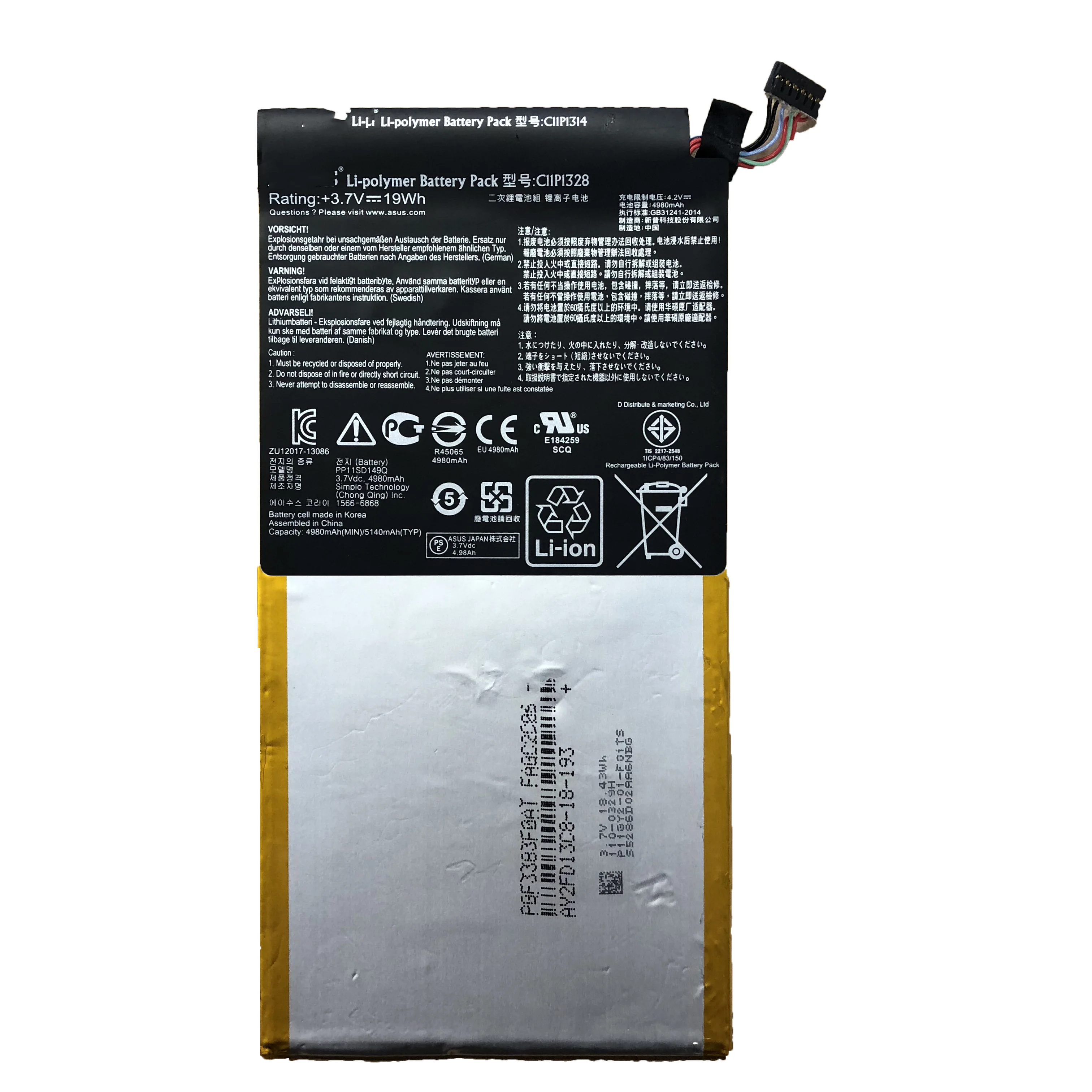 3,7 V 4920mAh 19wh C11P1314 batería Original para portátil Asus Memo Pad ME102A 10,1 "PP11LG149Q