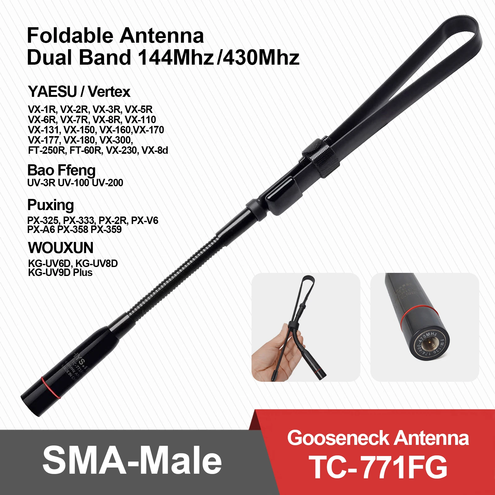 144/430MHz CS Foldable Tactical Antenna,Dual Band Gooseneck SMA Male Radio Antenna for YAESU VX-1R,VX-2R,VX-3R,Baofeng BF UV3R