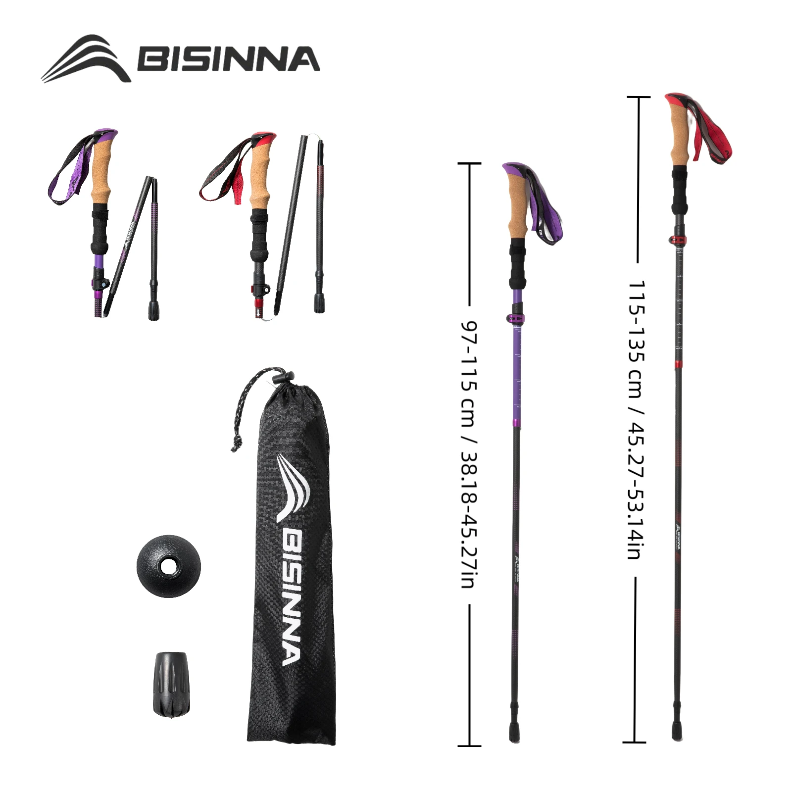 

BISINNA Ultra-light Trekking Sticks Carbon Fiber 5-Section Folding Climbing Stick Outdoor Walking Hiking Camping Supplies