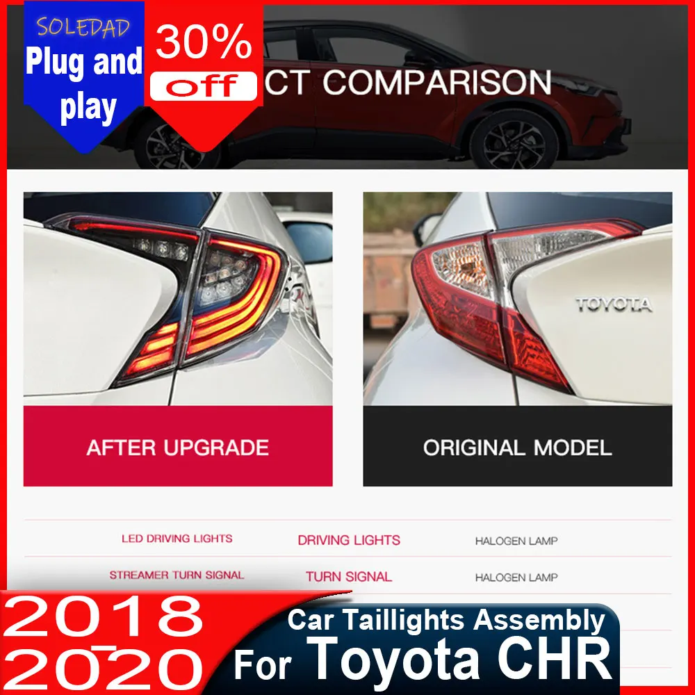 

Комплект из 2 задних фонарей для Toyota C-HR 2018-2020: полностью светодиодные, новый дизайн, обновленные автомобильные фары с анимацией ДХО, аксессуары