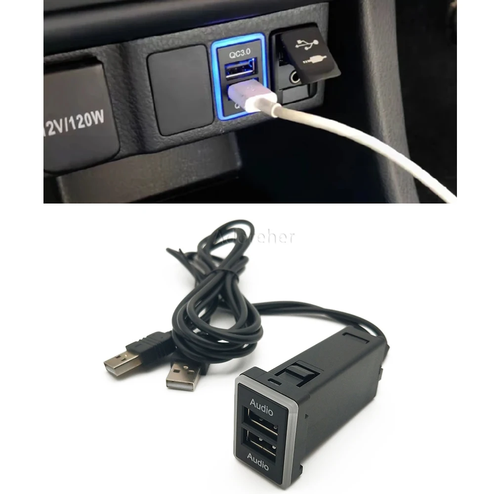 Car Double USB Port Adapter USB Audio U-disk Flash Socket Music Play for Toyota Camry Prius Corolla Prado Yaris