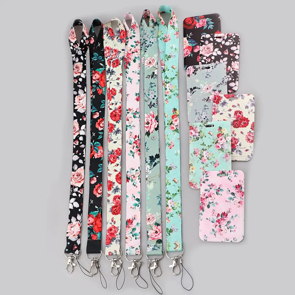 Vintage Flowers Lanyard Strap for Cellphone Key Chains ID Card Badge Holder Keychain Hanging Rope Keycord Neckband Accessories