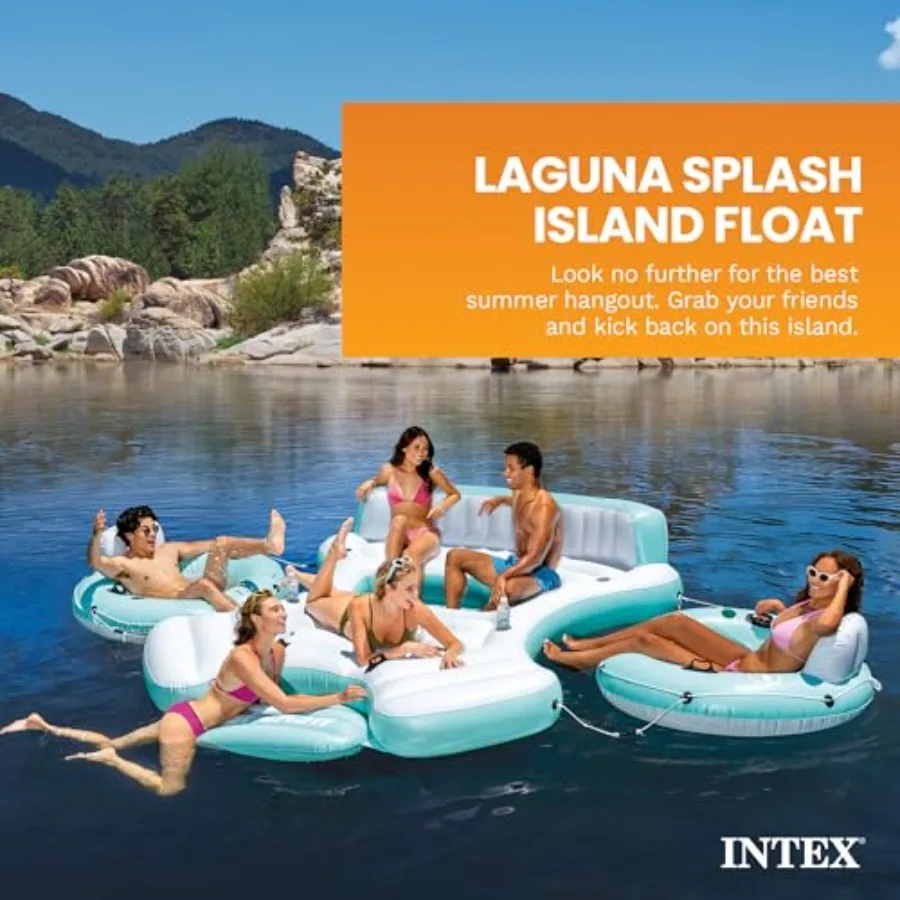 Outdoor Floating Water Raft For Splash Island Use, Blue Vinyl With Reinforced Seams, UV-Resistant And Extra-Stable Design