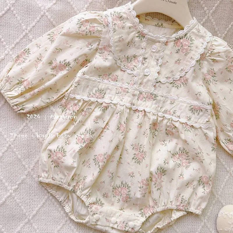 2025 New Spring Newborn Baby Girls Bodysuits Long Sleeved Cotton Print Infant Baby Girls Jumpsuit 0-24M Children Clothes