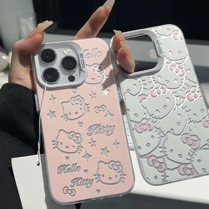 Kawaii Sanrio Electroplated HelloKitty Cute Cartoon Phone Case For IPhone 7 8 Plus 15 14 12 13 11 Pro Max Soft Cases Gifts Y2K image 2