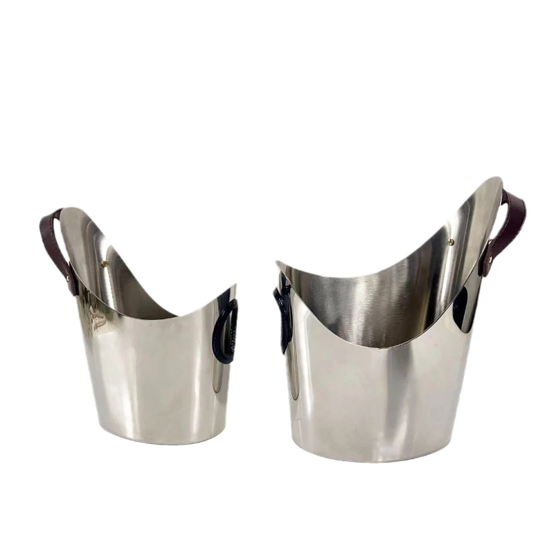

Modern light luxury stainless steel metal leather champagne red wine ice bucket decoration creative ornament