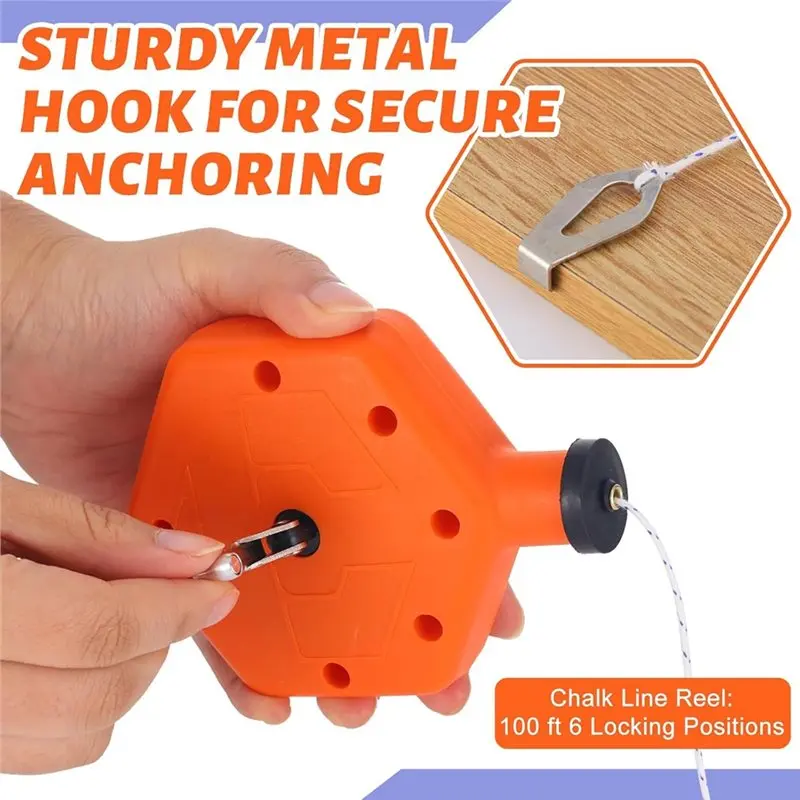 2 Pcs Chalk Line Reel 100 Feet Tool Set For Marking-[kiri-XK]
