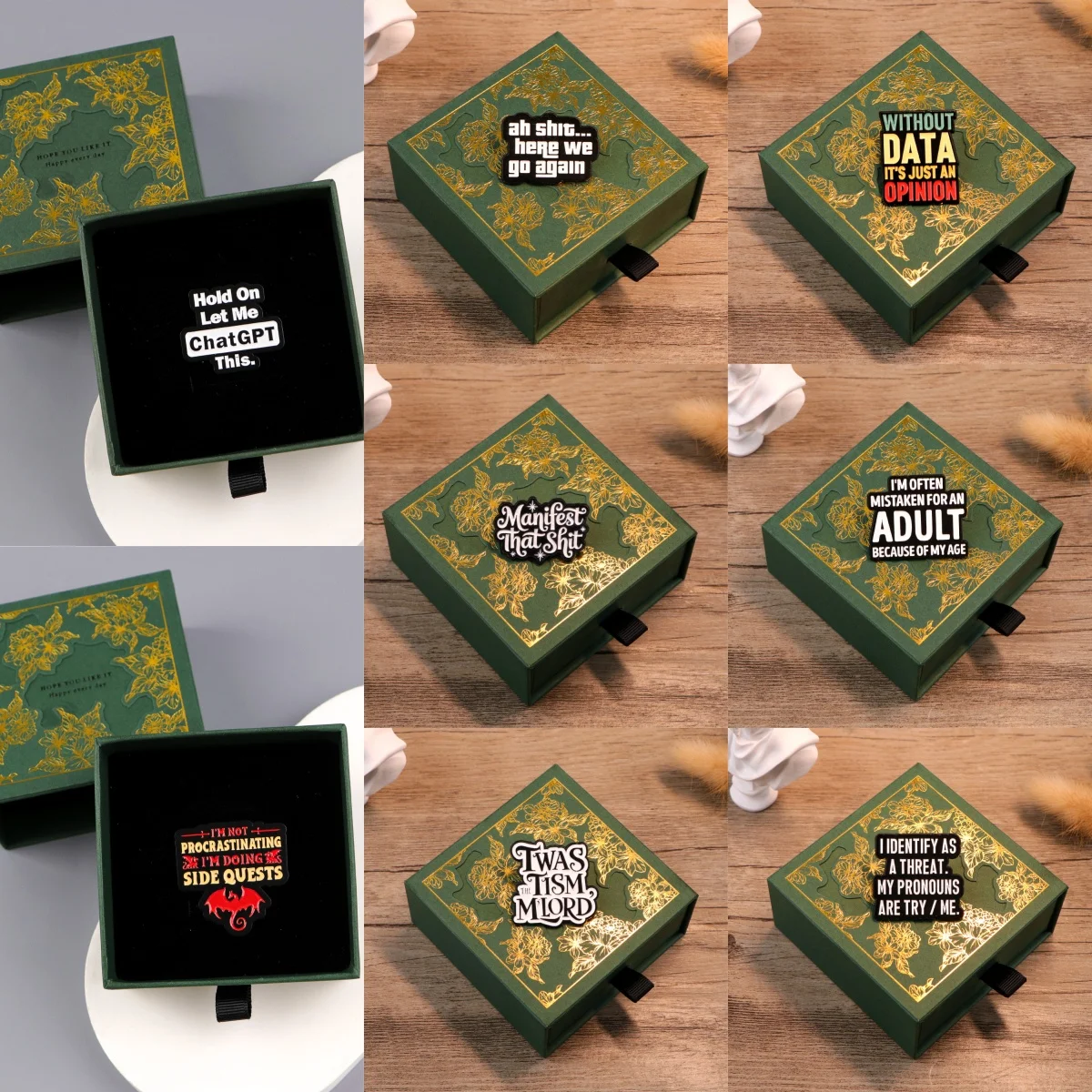 Let Me ChatGPT Phrase Enamel Pins Emboss Jewelry Box Funny Quotes Brooches for Women Men Collection Gifts Drawer Jewelry Storage