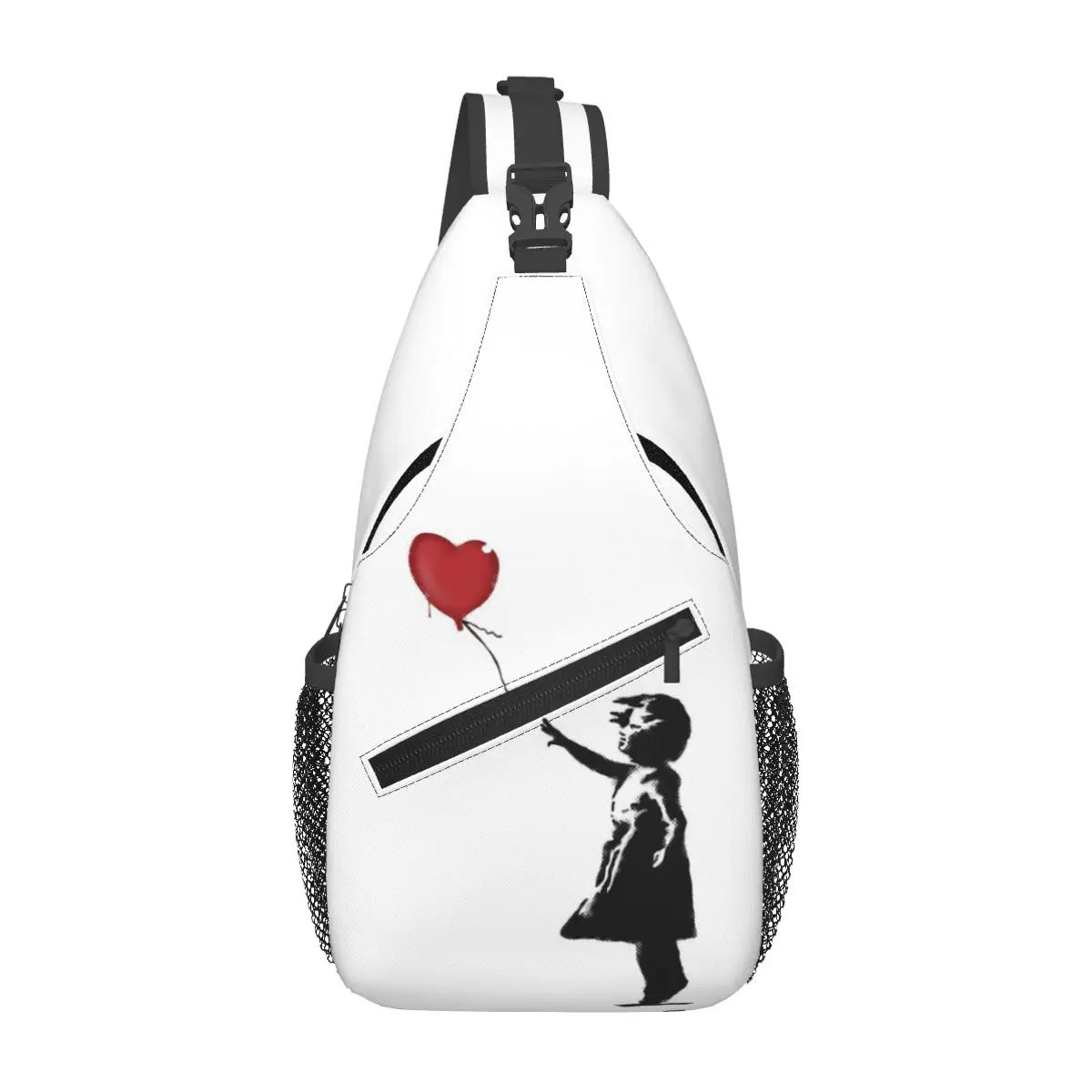 Banksy Girl With Heart Balloon Graffiti Street Balloon Chest Bag Men Sling Crossbody Backpack Chest Bag Daypack Shoulder Bag