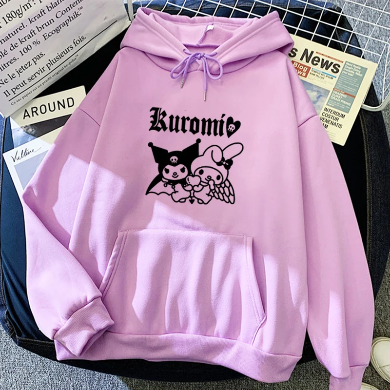 Sanrio-Sudadera con capucha para mujer, suéter de manga larga con estampado de Kuromi Kawaii, Simple y a la moda, nueva colección