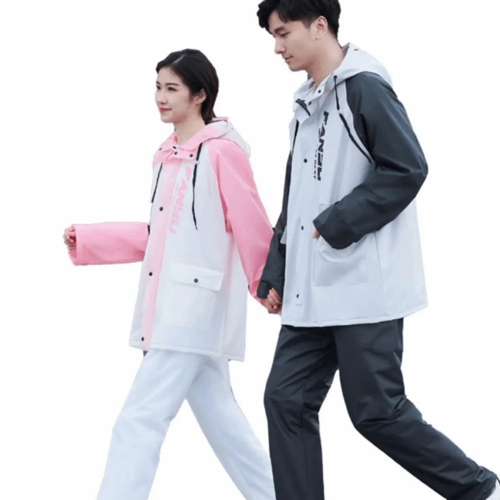두꺼운 우비 레인 팬츠 세트 패션 유니섹스 스타일 오토바이 우비 스타일리시 방수 우비 테이크아웃 라이더용