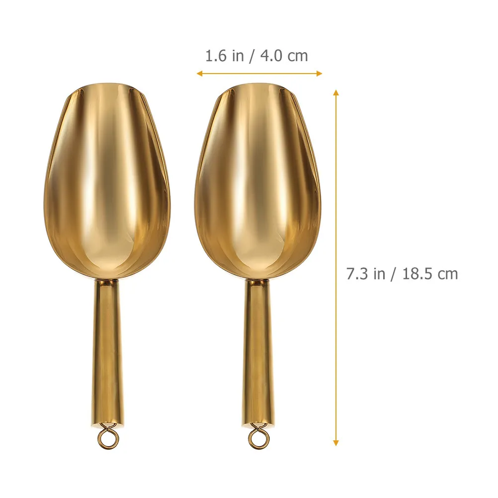 2Pcs Stainless Steel Ice Scooper Smooth Surface with Hook for Easy Hanging Ideal for Ice Cubes Dry Goods Flour Grain Scoop
