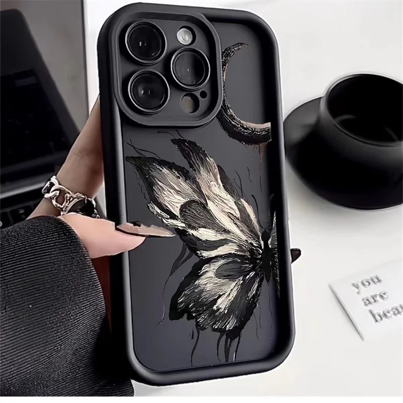 

Oil Painting Art Butterfly Silicone Soft Phone Case Suitable for iPhone 15 16 Pro 16 15 14 13 12 11 Pro Max 16 15 X XS XR Plus