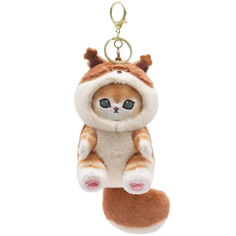 Llavero colgante de mochila de dibujos animados, juguetes de peluche de Mofusand Kawaii, tiburón, gato, travestido cruzado, mapache, ardilla, accesorios de regalo de cumpleaños