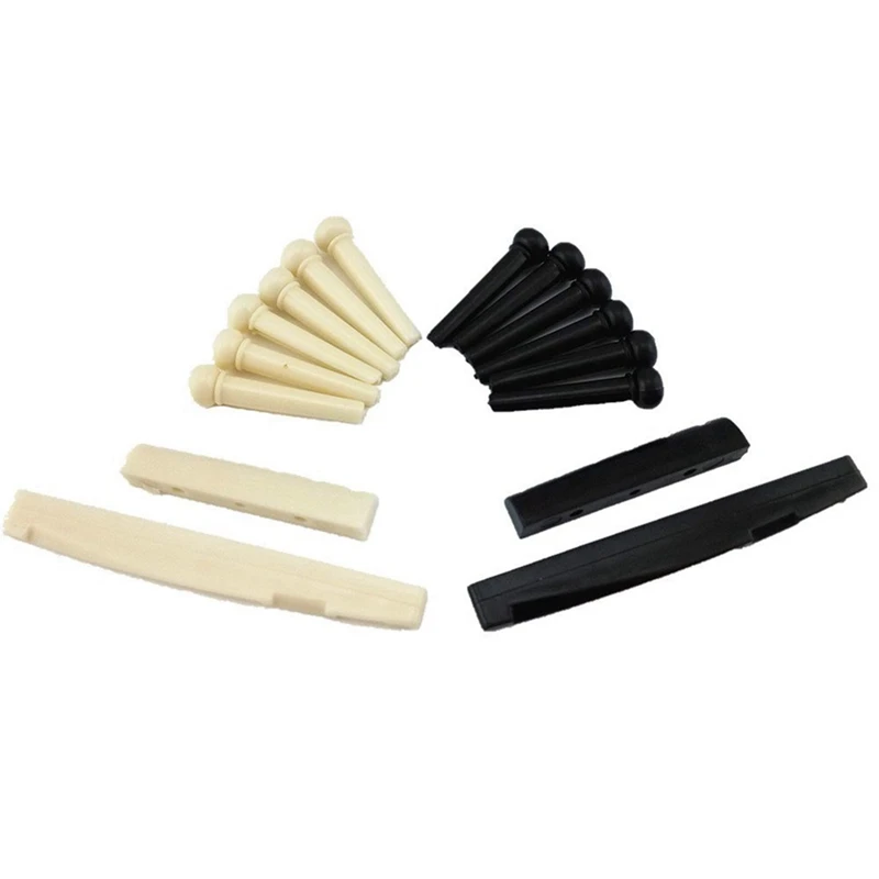 3 Sets Black And White ABS Bridge Pins & Saddle & Nut Replacement Parts For Acoustic Guitar