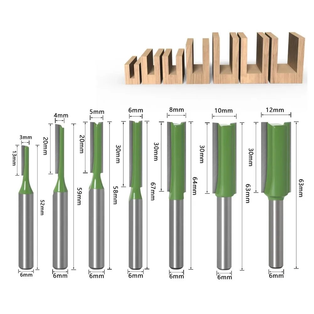 6mm Shank Router Bit 45 Steel Anti Kickback Hook & Shear Angles YG8 Carbide Tip Tools Straight End Mill For Woodworking