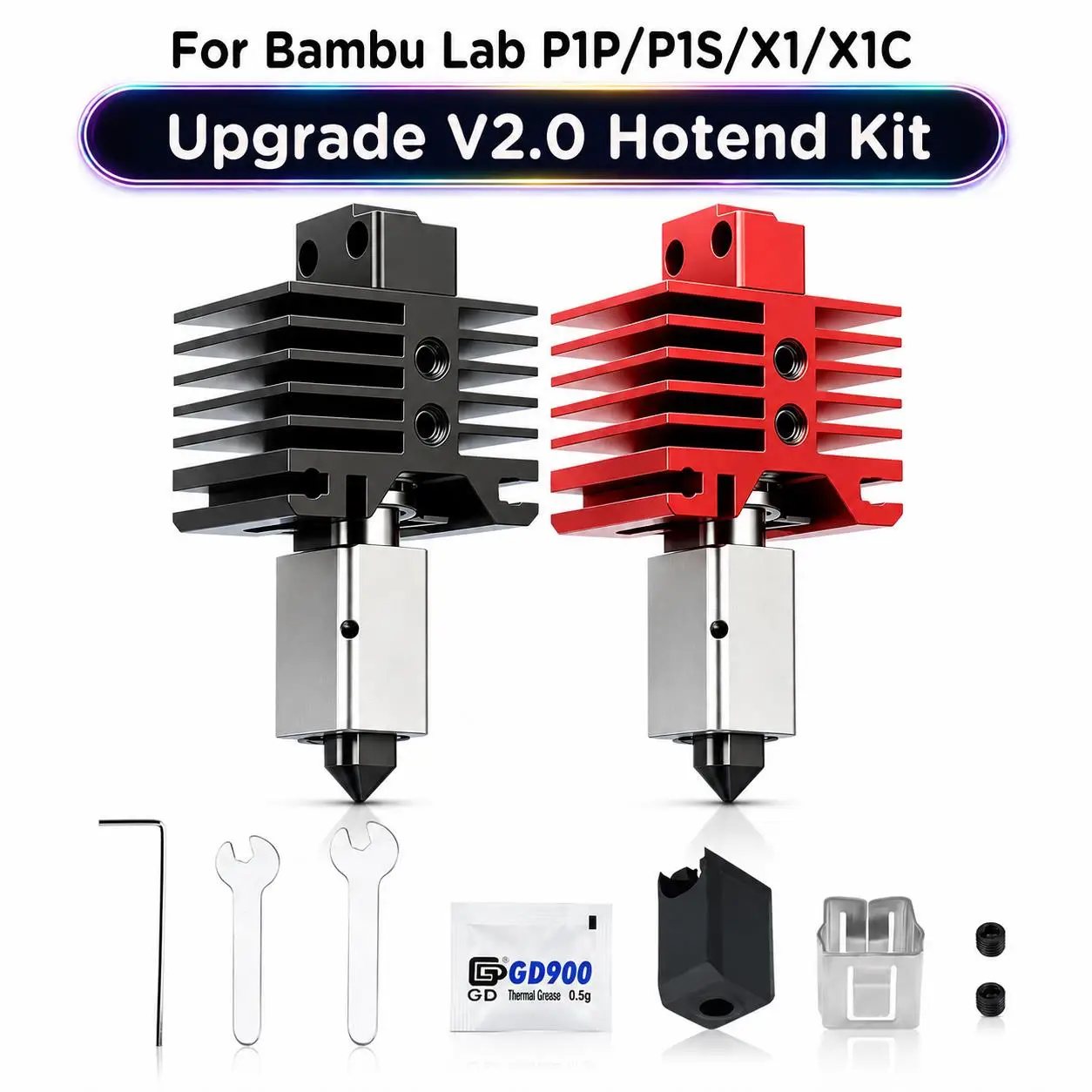 Upgrade V2.0 Hotend For Bambu Lab  P1P P1S X1 X1C Hot End Hardened Steel Nozzle 0.2/0.4/0.6/0.8mm Bambulab 3D Printer Parts