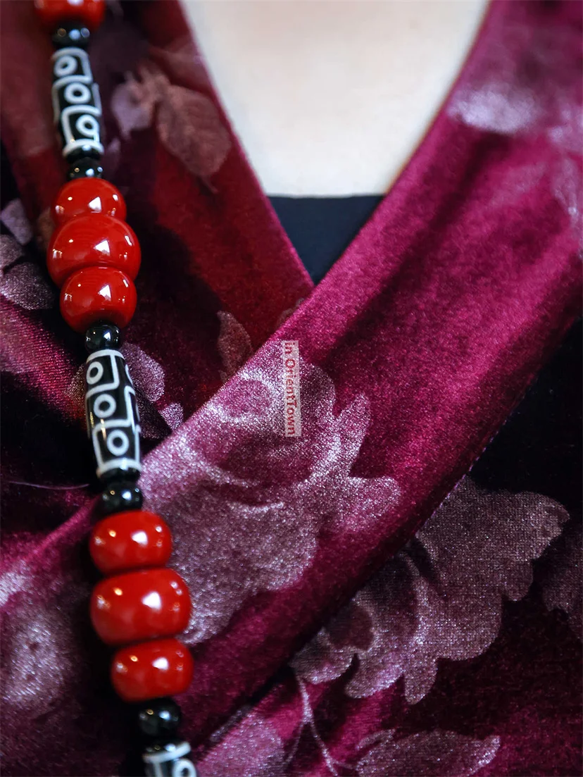 سيدة كلاريت فستان التبت الأحمر الأصلي لاسا النساء بولا الملابس الصينية العرقية الأقلية Xizang فتاة ثوب رداء في OrientTown TP024 #6