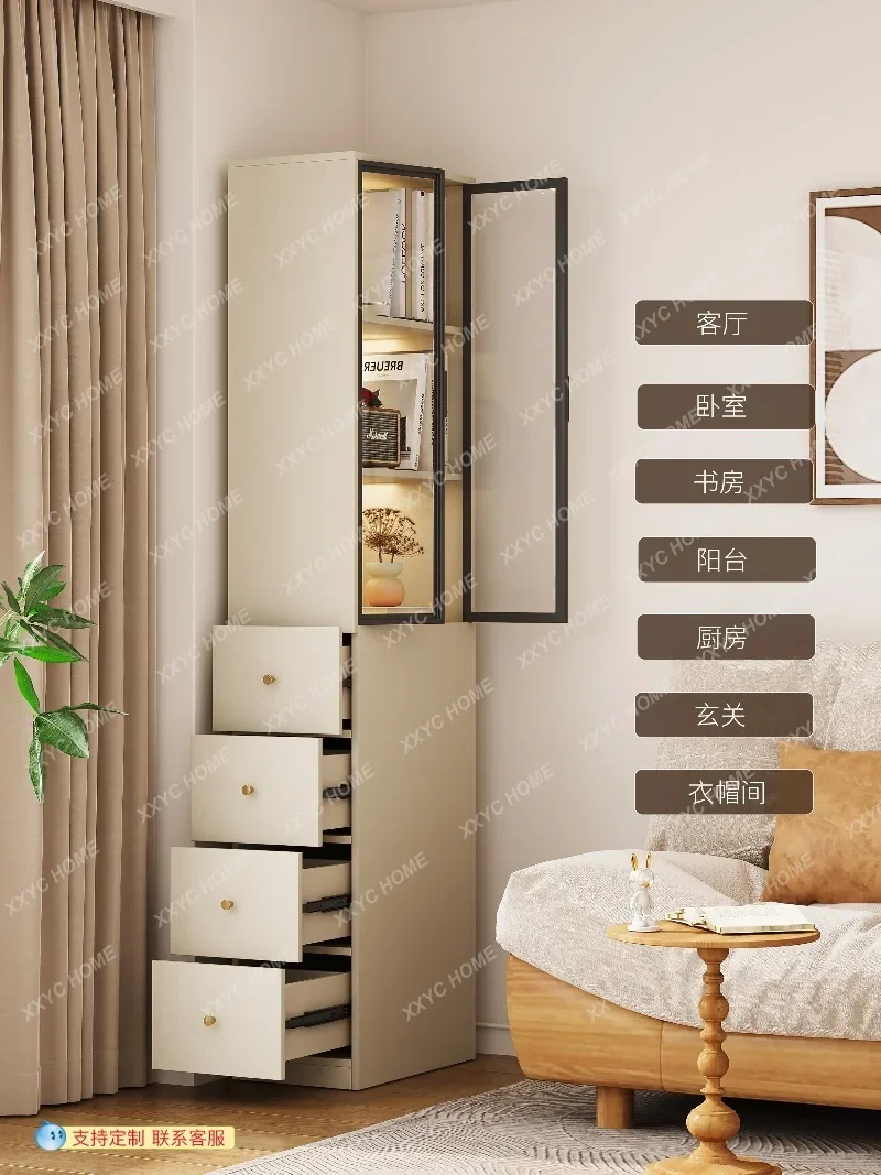 QExtremely Narrow Side Pull Cabinet Living Room Sofa   Corner  with Glass Door Display 30c