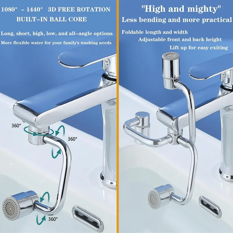 

1440 Kitchen Scalable Metal Faucet Aerator Bathroom Tap Splash-proof Bubbler Faucet Filter Nozzle Tap Saving Water Extender