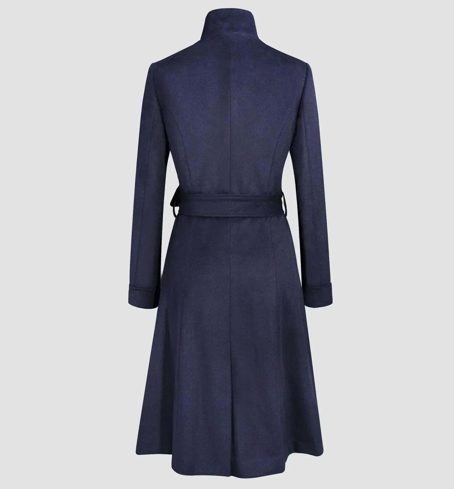 Spot women's professional wear 50% wool premium business navy blue women's coat retro medium and long belt