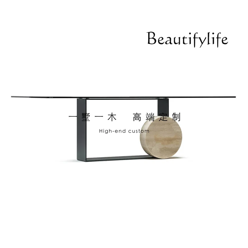 Italian Minimalist Designer Creative Marble Steel Frame Glass Table Modern Light Luxury Living Room Table