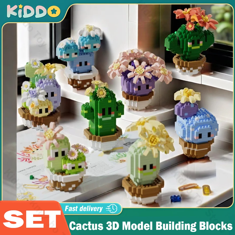 Building Blocks Succulent Cactus 3D Model Mini Bonsai Simulation Green Plant Flower Assembly Home Decoration Christmas Toy Gift