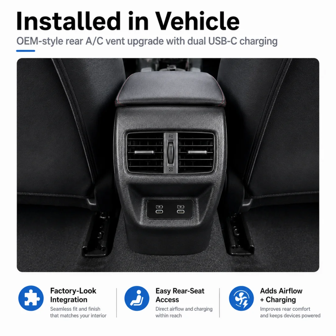 Rear AC Air Vent Assembly With USB-C Fast Charging Port for 2023+ Honda Civic Type R FL5 LHD Models Car Accessories