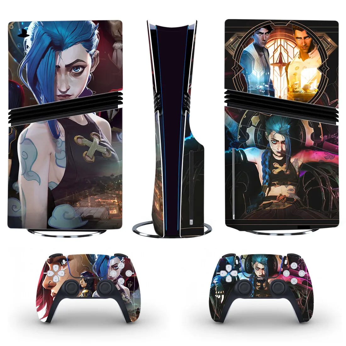 Anime Arcane Jinx PS5 Pro Disc Sticker Decal Cover for Console and 2 Controllers PS5 Pro Disk Skin Vinyl