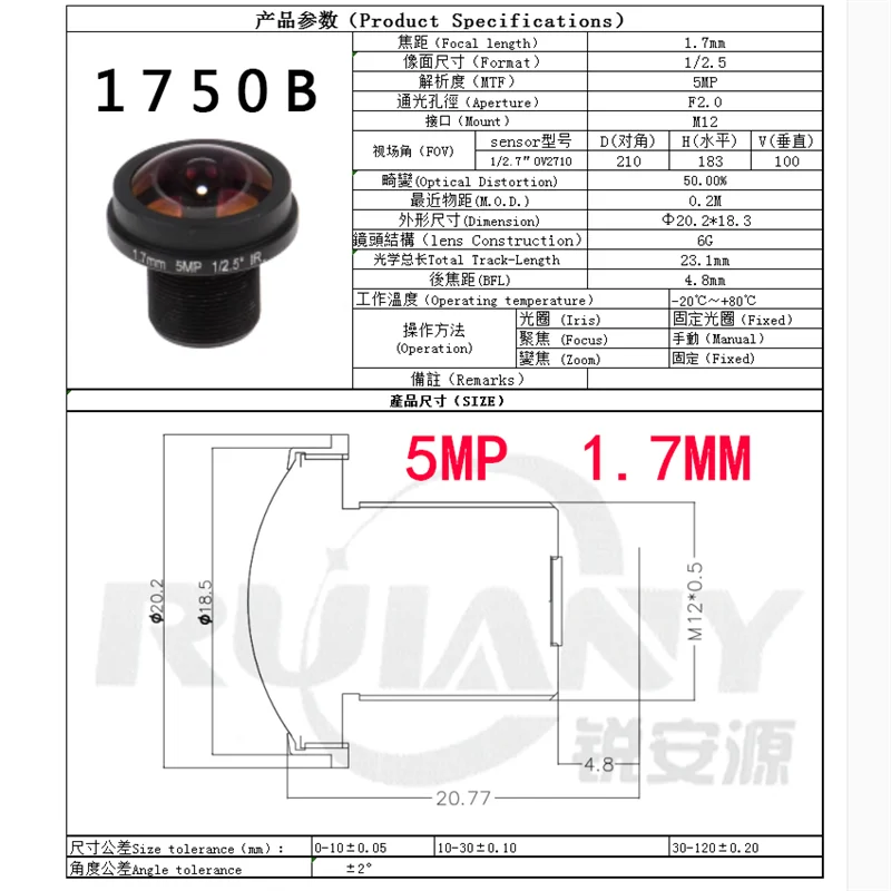 Panoramic 360° fisheye ultra-wide Angle lens 180° cat eye lens 5MP 1.7MM 1.77MM 1.8MM security surveillance camera lens